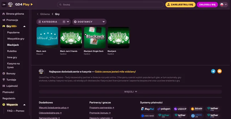 Kategoria blackjack w GDFPlay Casino