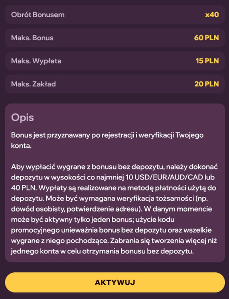 Szczegóły bonusu bez depozytu w GDFPlay Casino