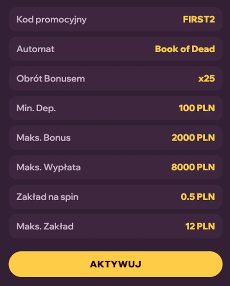 Szczegóły bonusu FIRST2 w GDFPlay Casino
