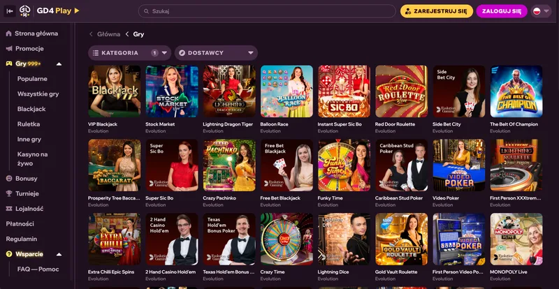 Live casino w GDFPlay z grami stołowymi