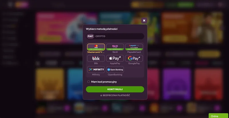 Metody wpłat FIAT w GDFPlay: Visa, BLIK, Apple Pay