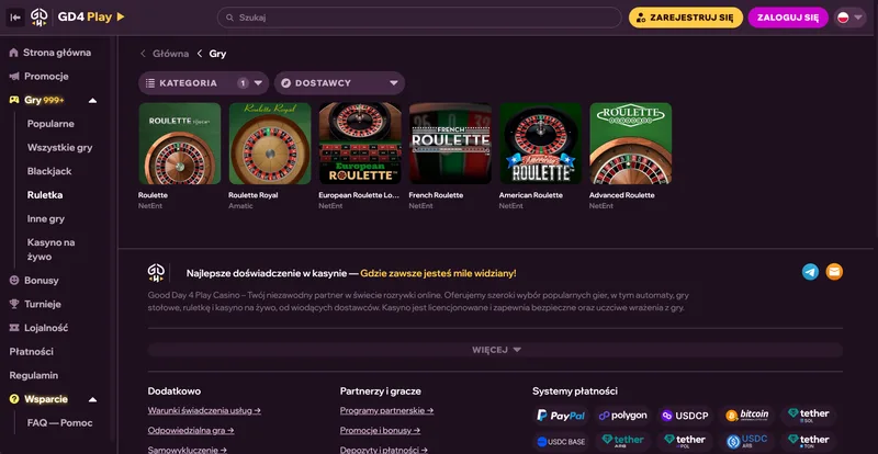 Kategoria ruletka w GDFPlay Casino