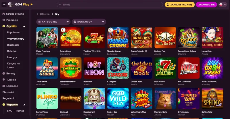 Wybór slotów w GDFPlay Casino