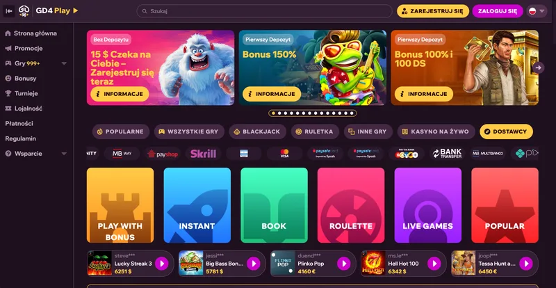 GDFPlay Casino strona główna z grami i bonusami